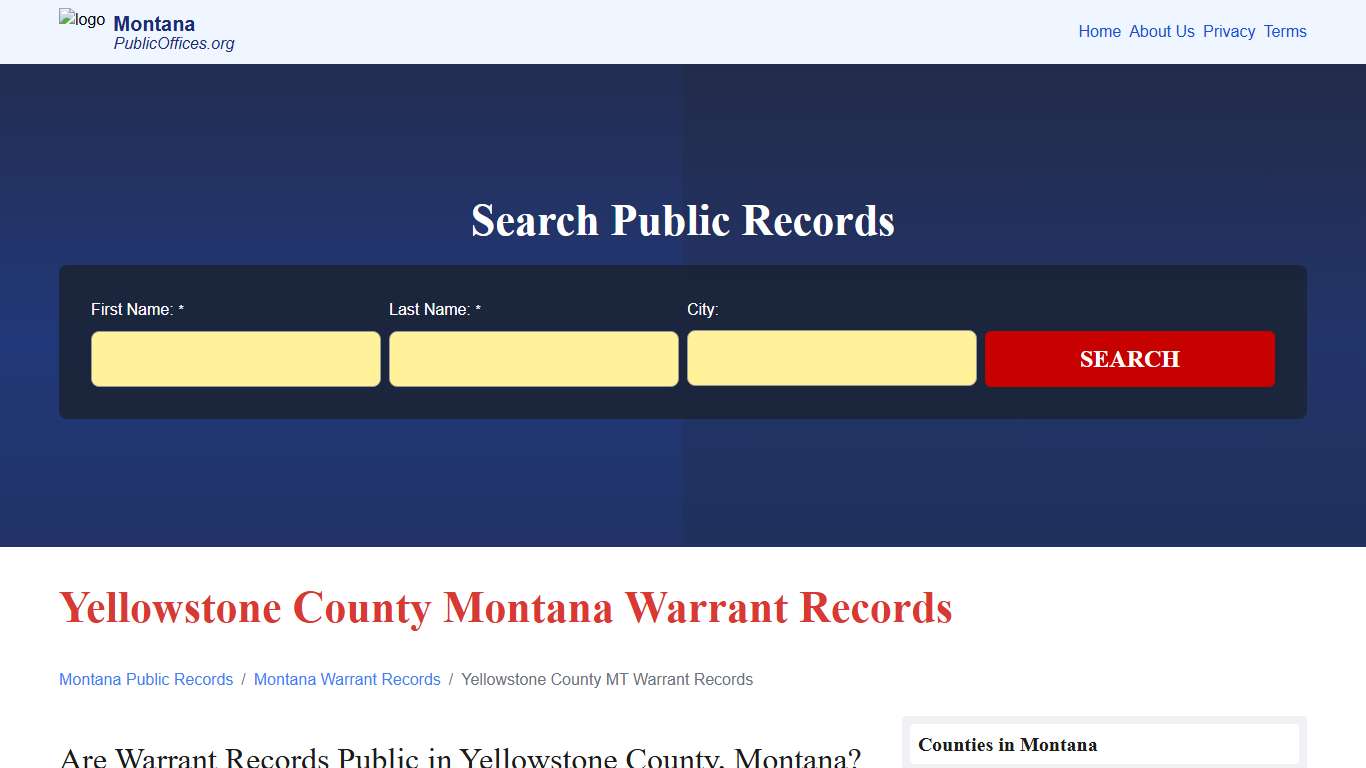 Yellowstone County, MT Warrant Records Search – PublicOffices.org