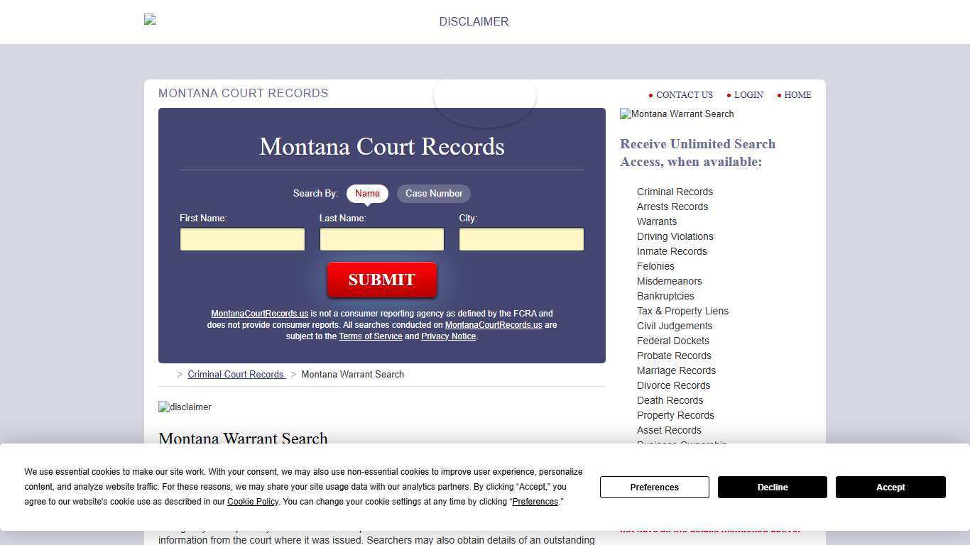 Montana Warrant Search | MontanaCourtRecords.us